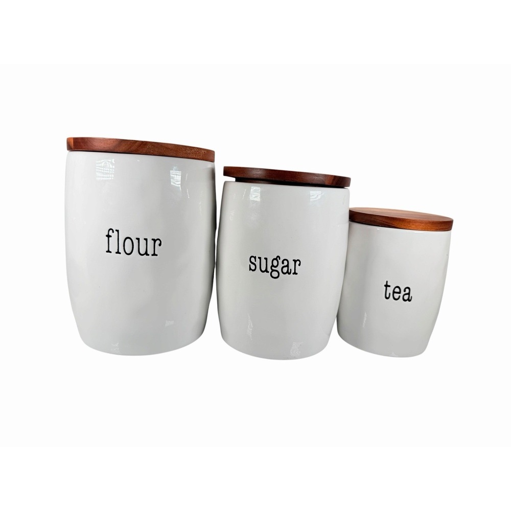 Certified International "Just Words" Set 4 Canister Sugar,Coffee & Tea Wood Lids